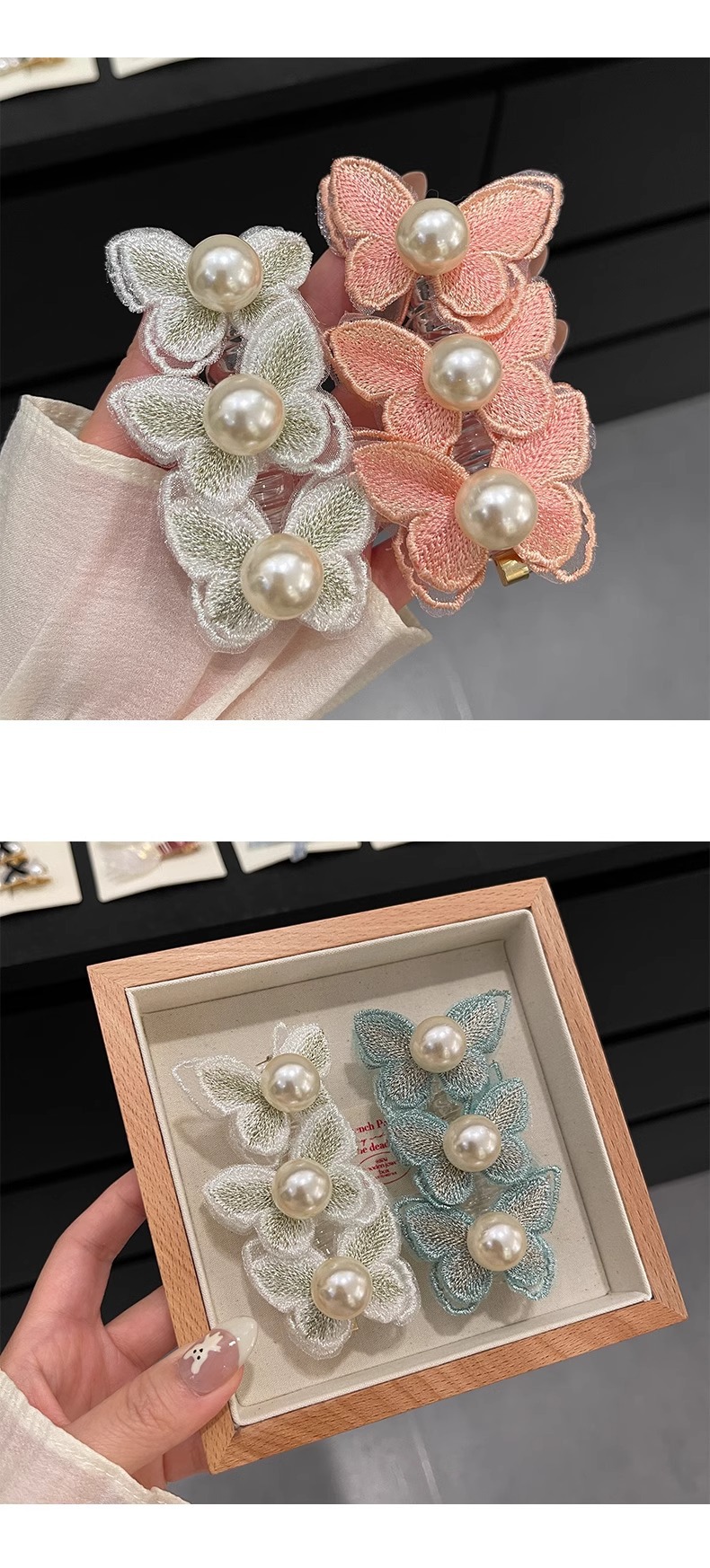 Forest-style butterfly bubble braid hair tie for women 2024, a new high-end French telephone line hair band and ponytail braiding tool pic 10