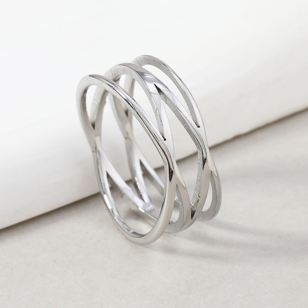 跨境欧美不锈钢戒指时尚简约镂空双交叉线几何戒指潮流百搭指环详情4