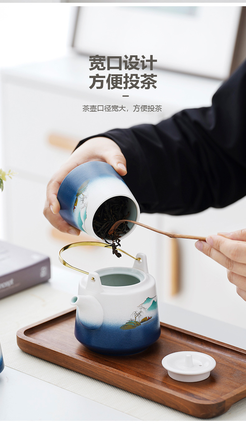 Japanese-style kung Fu tea set, landscape handle teapot with can, business gift set, company opening event souvenir pic 8