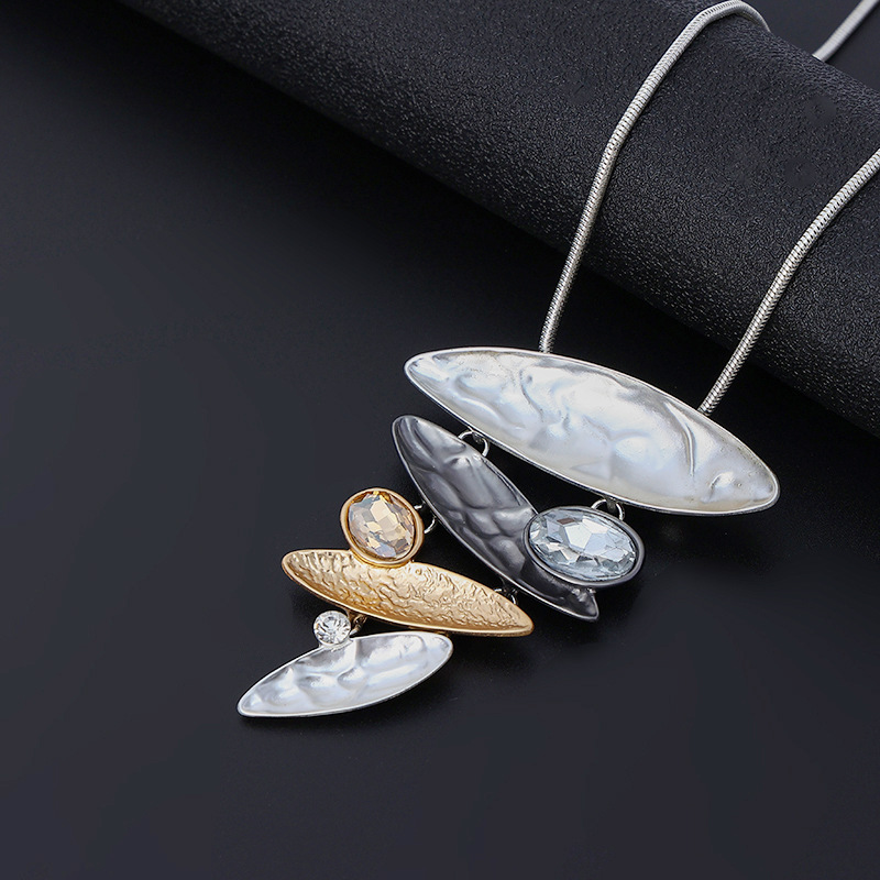 跨境亚马逊新款项链欧美复古长款项链几何撞色吊坠合金女士毛衣链详情9