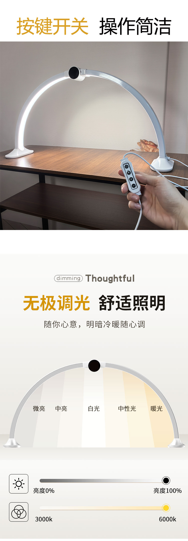 美甲照明台灯折叠  纹绣美容店专用美睫工作U型补光半月灯桌面详情2