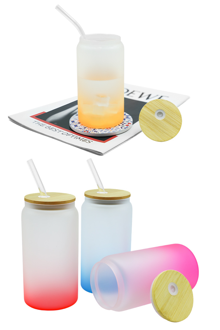 DIY趣味磨砂渐变可乐罐16oz大容量吸管杯夏日冷饮玻璃罐来图印制详情8