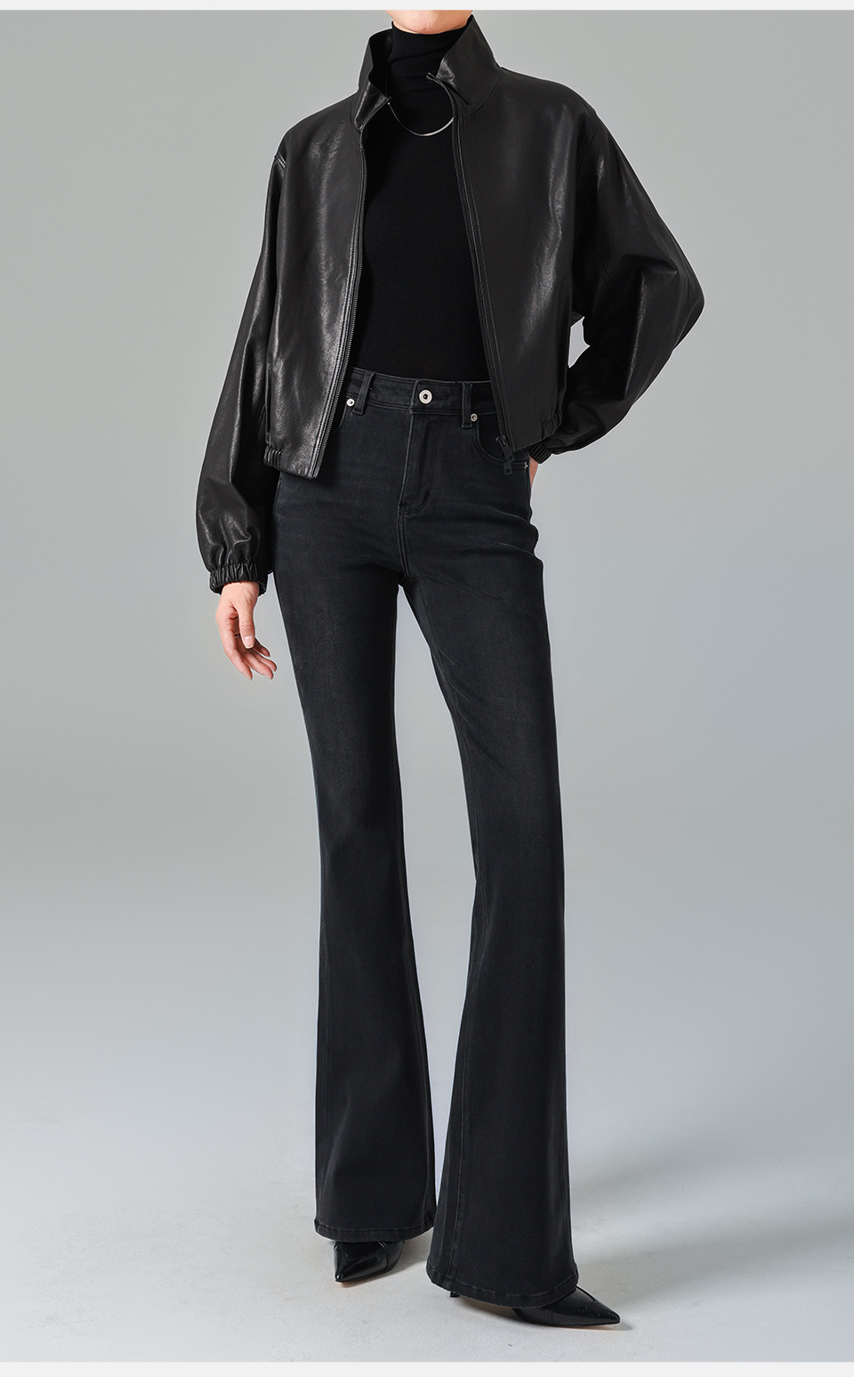 Fleece/black and gray high-waisted Jeans for women, slightly flared, four-sided elastic, slimming, 25 autumn and winter new, lifting the buttocks, tight pic 23