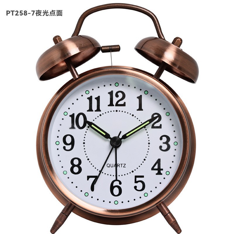 4-inch electroplated metal silent double bell alarm clock, glass silk-screened scale digital clock face, luminous clock face pic 17