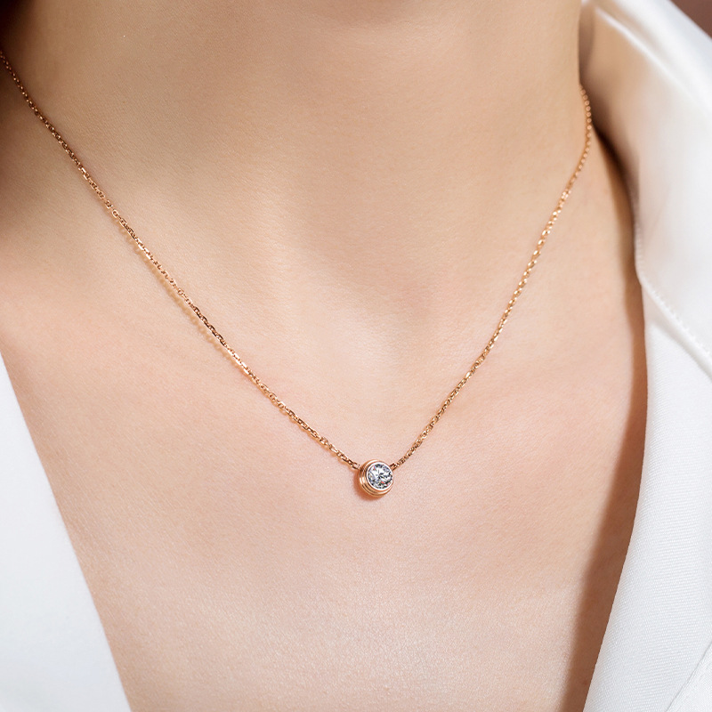 Cross-border titanium steel 18K diamond collarbone chain, rose gold light luxury high-end single zircon temperament, non-fading necklace pic 1