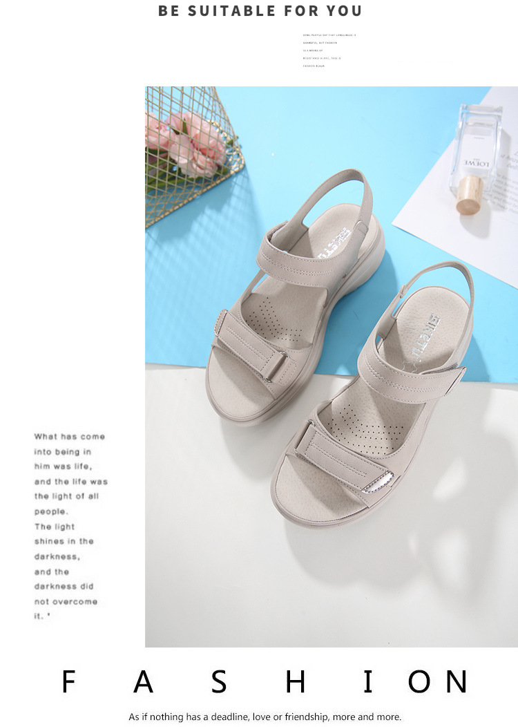 Summer 2024 new genuine leather sandals for women, sporty style, wedge and lightweight Velcro, large-sized slippers for women, one-piece consignment pic 18