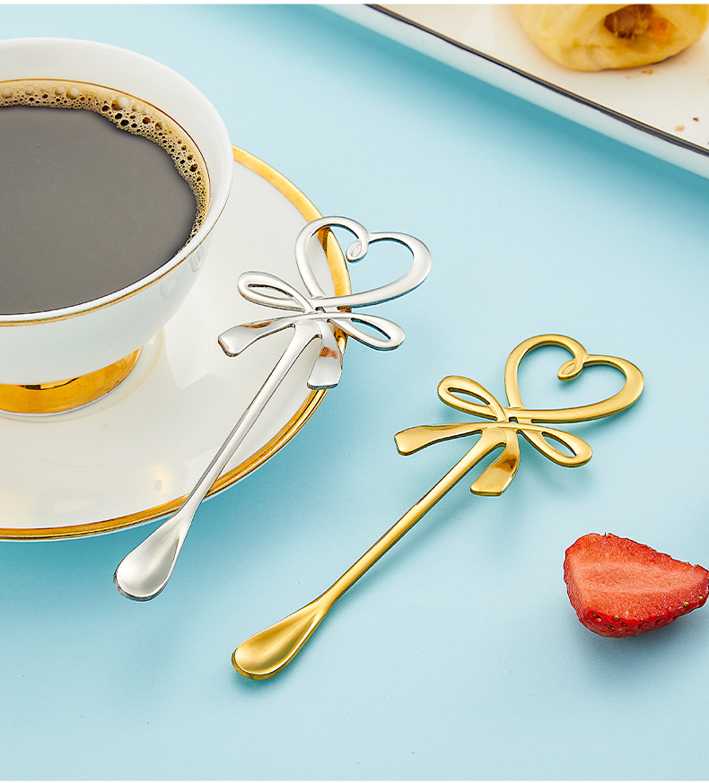 ins风304不锈钢搅拌勺 可爱音乐符蝴蝶结可挂杯短款金色咖啡勺子详情28