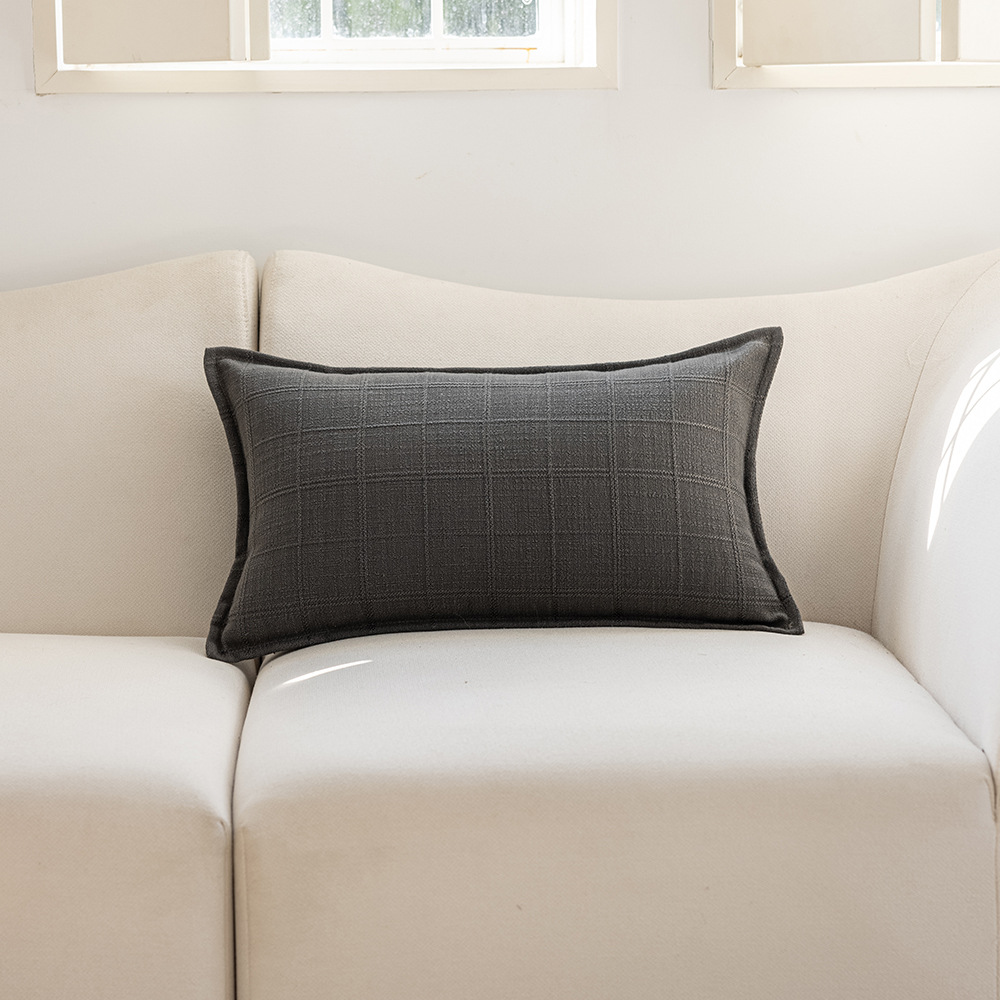 Cross-border minimalist style autumn and winter solid color polyester double-sided jacquard checkered home cushion Headboard sofa pillowcase pic 15