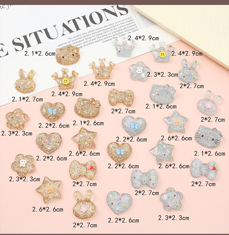 New cartoon glitter epoxy resin AB glue accessories, little cat five-pointed star patch, DIY phone case, hair accessory, headband material pic 18