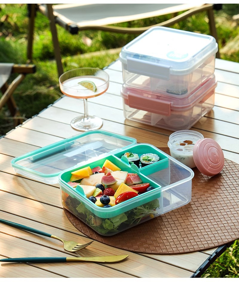 Portable food storage box, outdoor fruit box, portable salad box with dipping sauce, compartments bento box, lunch box for work pic 2