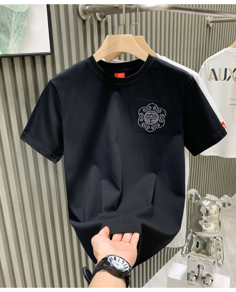 The new short-sleeved T-shirt for men in the summer of 2024 for the European station of the streetwear brand, featuring heavy industry Qilin embroidery, is a half-sleeved shirt for young people pic 2