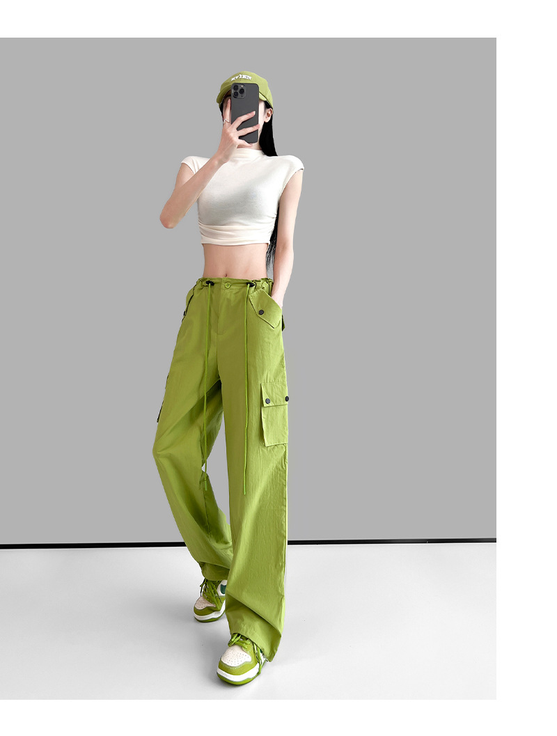 美式复古粉色高腰直筒工装裤女2023夏季辣妹新款休闲高街薄款裤子详情17