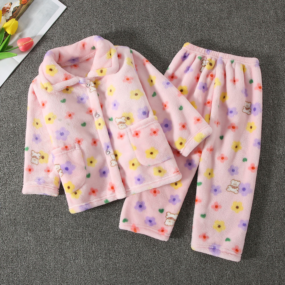 女童睡衣长袖法兰绒儿童睡衣秋冬珊瑚绒男童宝宝小孩家居服套装详情30