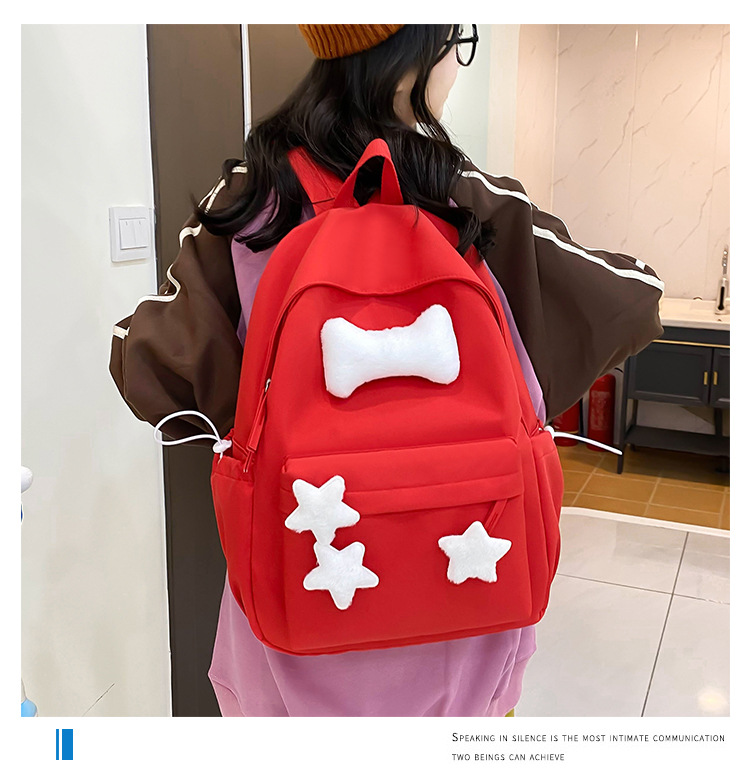 可爱少女小众自制五角星双肩包百搭大学生书包女休闲高中背包详情10