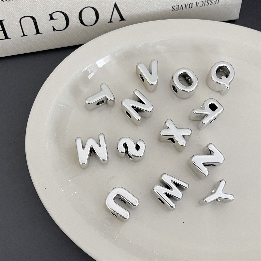 diy acrylic silver large-hole letter beads jewelry accessory package, hanging mobile phone chain accessory, stringing beads, scattering beads pic 4