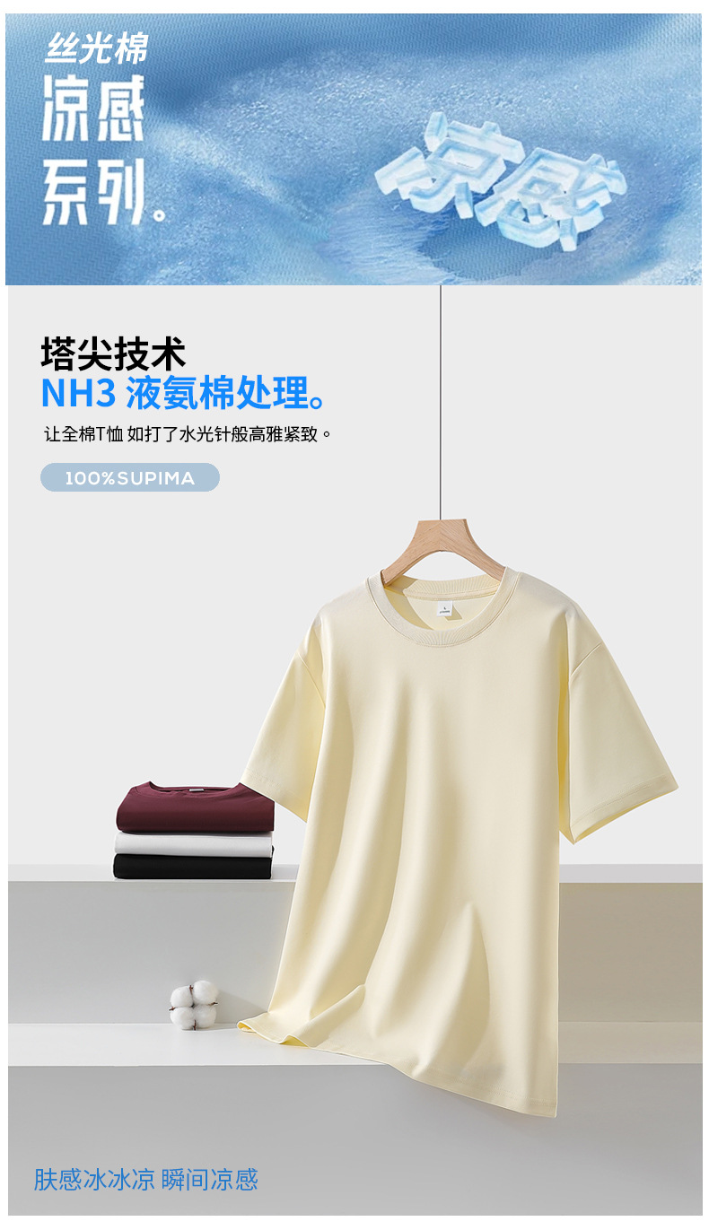 Cotton short-sleeved T-shirt for men, Spring/Summer 2025, cool half-sleeved ice silk pure white loose T-shirt pic 11