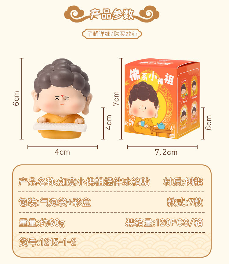 可爱卡通情绪稳定佛祖小摆件冰箱贴车载树脂工艺品客厅桌面装饰品详情5