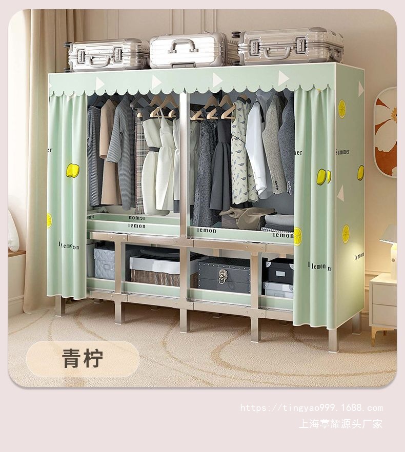 不锈钢折叠衣柜免安装简易布衣柜家用卧室出租房收纳衣橱钢架结实详情21