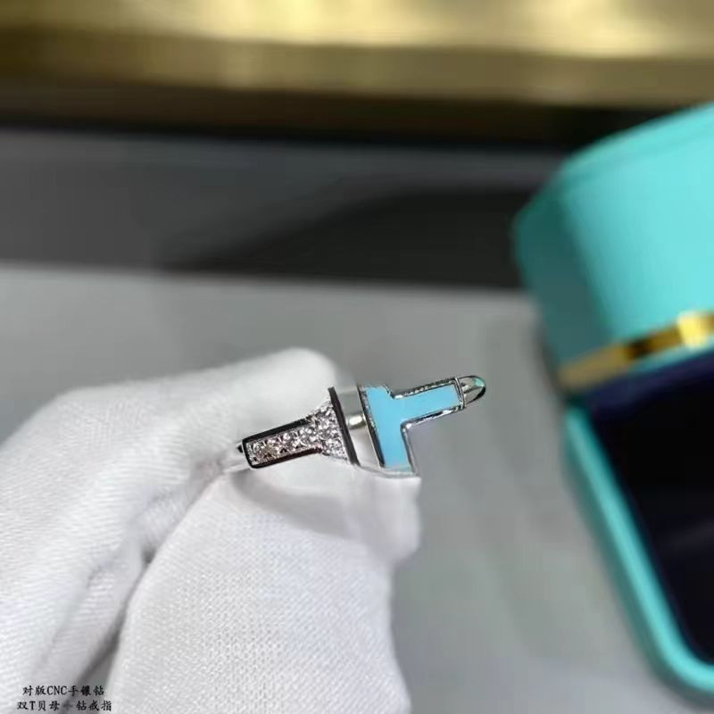 T家双T戒指女天然贝母拼钻v金镀18k小众设计情侣开口对戒厂家直销详情9