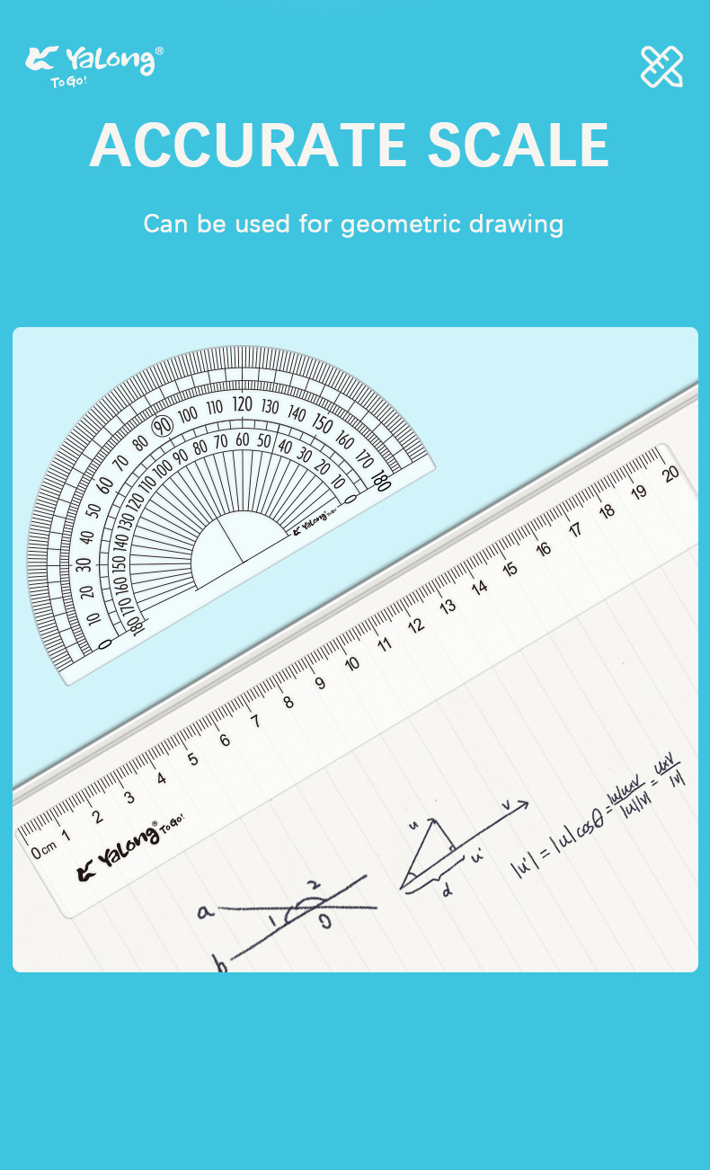 Yalong Cross-border Student Wholesale 20 cm School Ruler Student Stationery School Ruler Cute Measuring Set pic 2