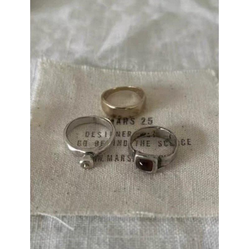 韩国小众设计mars复古手工天然欧珀石戒指女做旧简约百搭叠戴指戒详情3