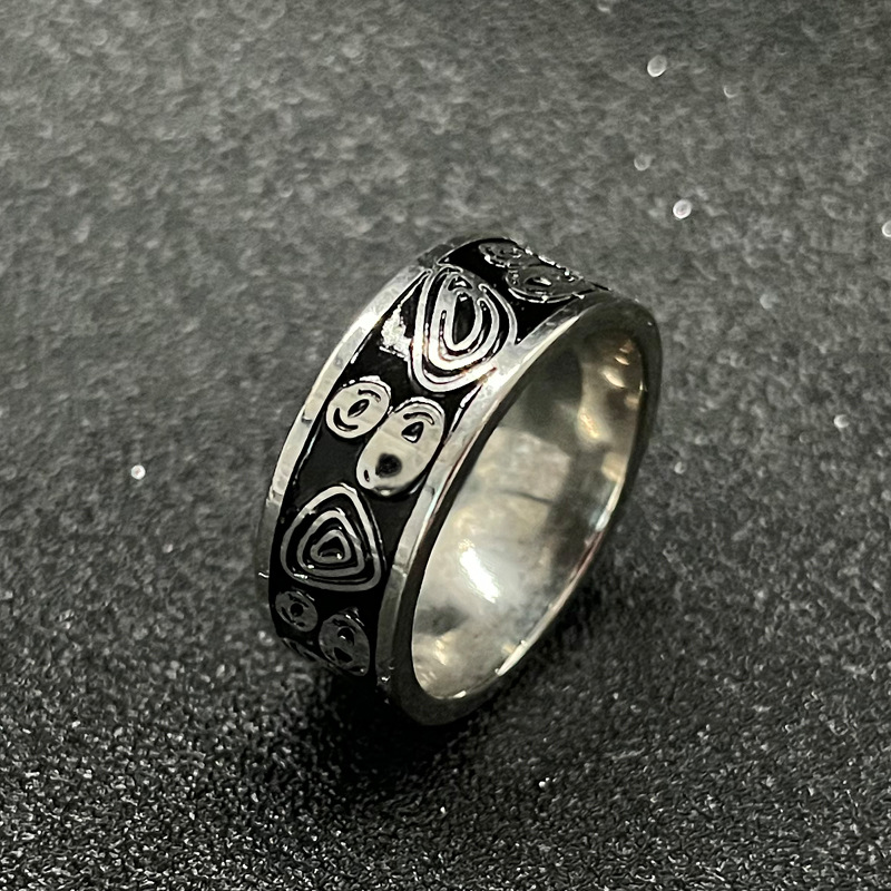 跨境供应钛钢戒指龙纹心电图心形不掉色男款不锈钢手饰 饰品批发详情10