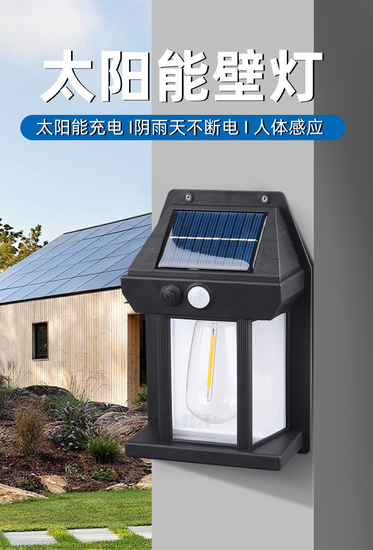 户外太阳能照明壁灯公园广场智能人体感应庭院灯家用阳台LED灯详情2