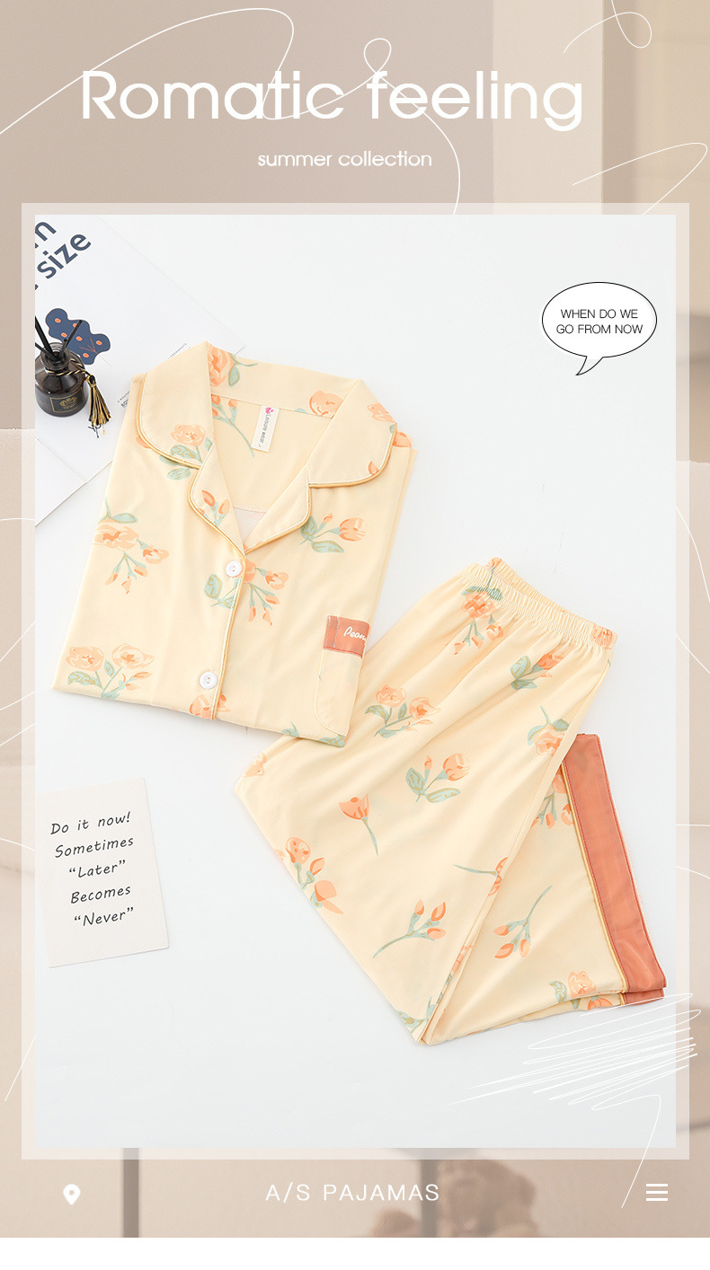 春夏睡衣女夏季短袖七分裤韩版开衫套装夏天少女士家居服外穿详情29