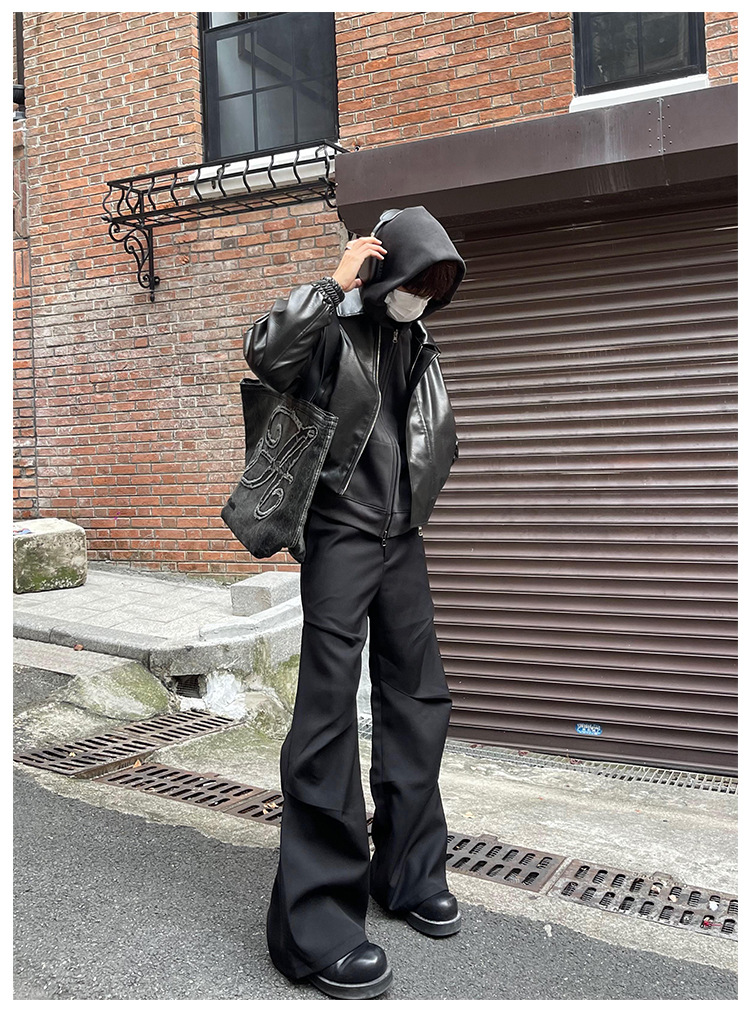 2023 new style cleanfit dress pants with a niche design, pleated, loose, casual, wide-leg, slightly flared floor-length pants for men pic 5