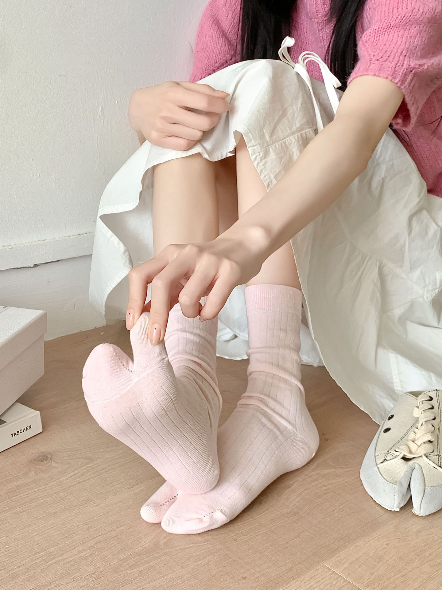 袜子地摊一件代发日系宽条纹纯色二趾袜极简基础款分趾袜Tabi分趾鞋搭配春夏薄棉袜一件代发详情25