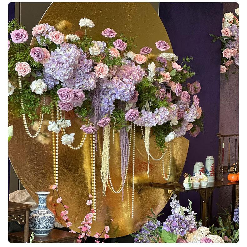 紫色户外订婚花艺布置婚礼堂装饰婚庆仿真花玫瑰假花摄影拍摄道具详情3