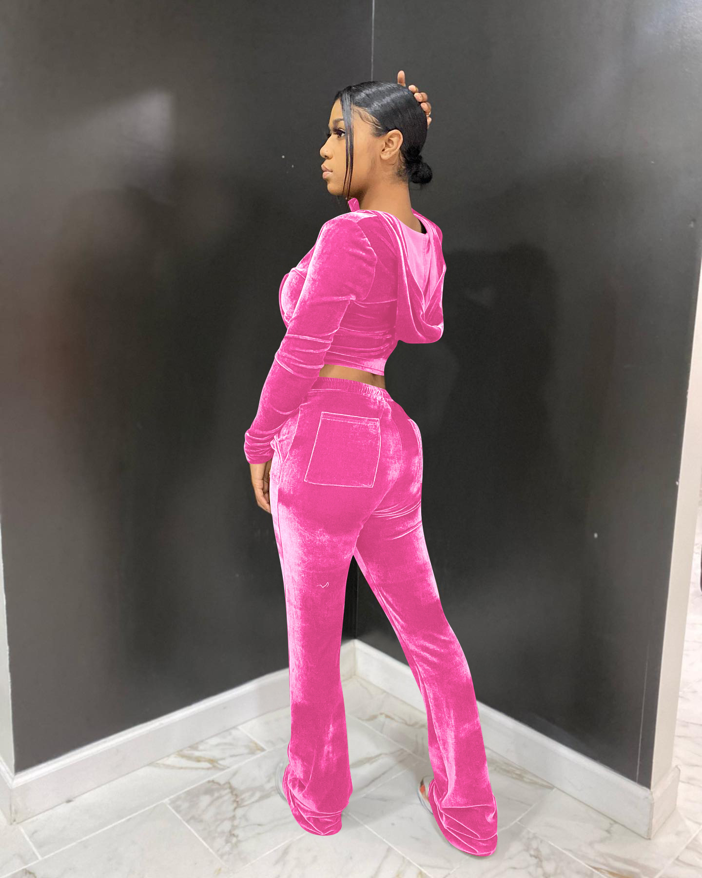 Solid color gold velvet wide-leg pants two-piece set pic 44