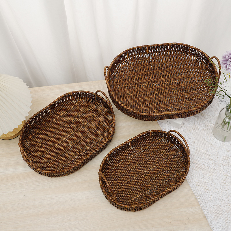 Wicker-like bread basket, reinforced supermarket snack and candy tray basket, living room display woven storage basket, picnic basket pic 10