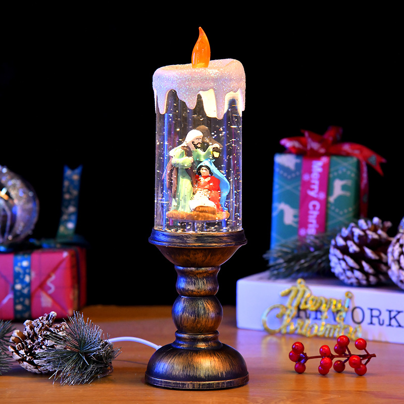 圣诞中号注水蜡烛创意小风灯夜灯摆件圣诞礼物圣诞元素内景带音乐详情9