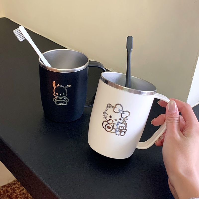 Japanese-style 304 stainless steel washbasin cup, anti-mold brushing water cup with handle, simple and cute for a family of three on Instagram pic 1