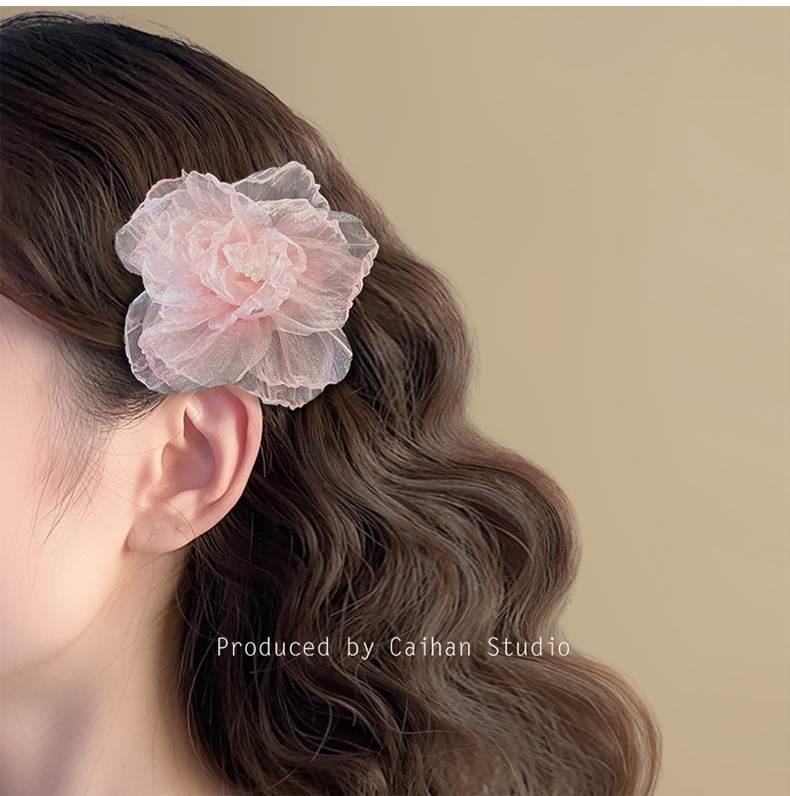 网纱发夹花朵氛围感女发饰夏2024新款刘海碎发夹超仙纯欲风边夹子详情1