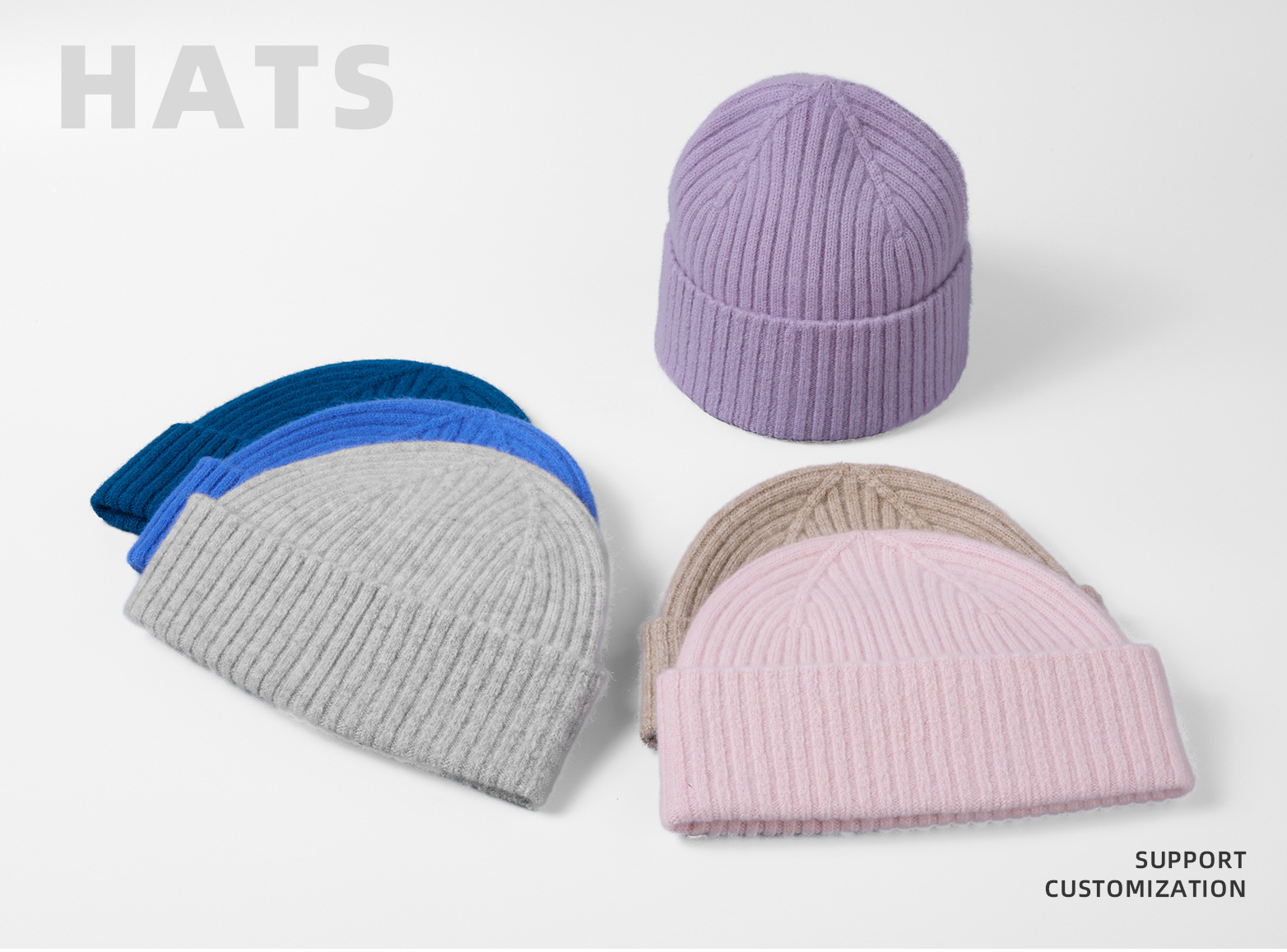 【现货】秋冬户外100%美丽奴羊毛针织帽跨境热销一体成型翻边冷帽详情1