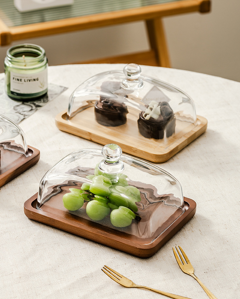 Light luxury wooden butter dish, glass-covered cheese box, butter and cheese pastry plate, cake and dessert display stand pic 13