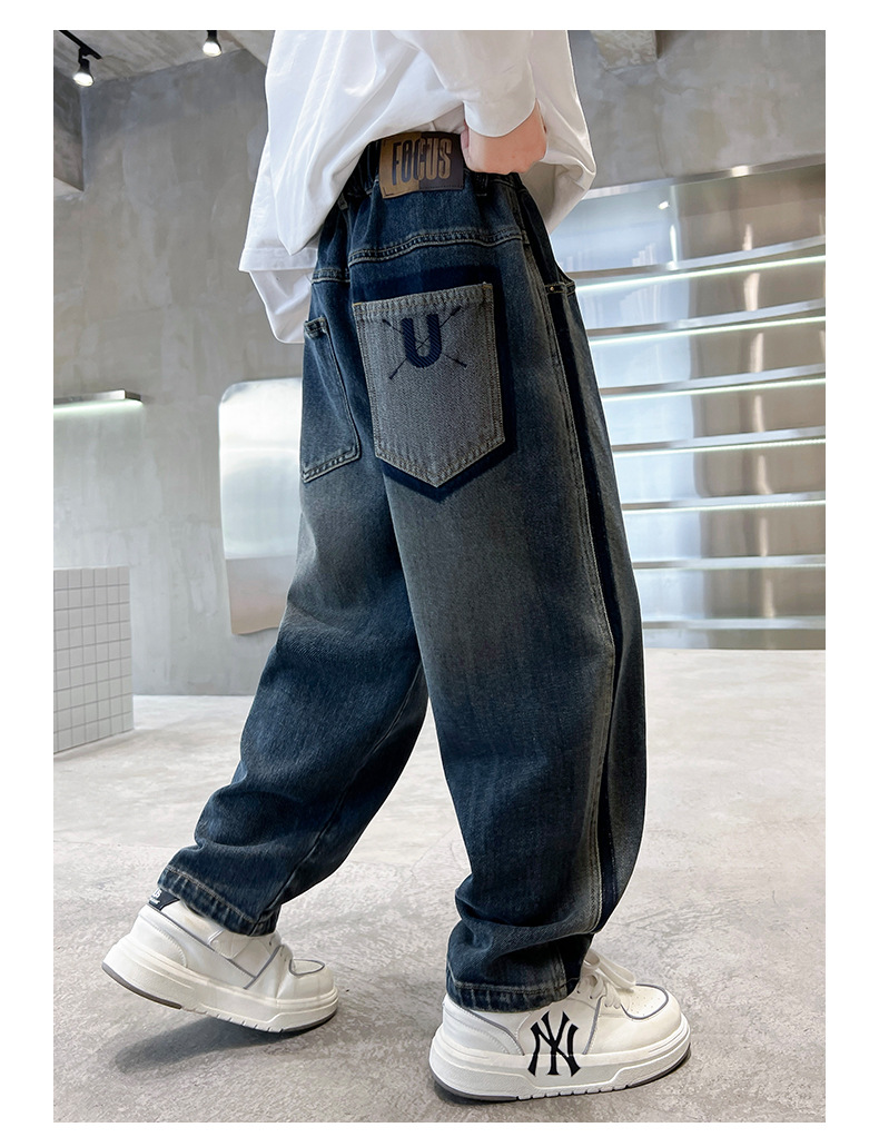 男童裤子秋冬款2024新款中大童直筒帅气男孩儿童冬装加绒牛仔裤冬详情4