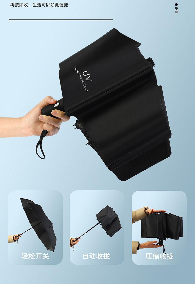全自动雨伞男女折叠大号商务晴雨两用遮阳防晒太阳伞定制logo批发详情9