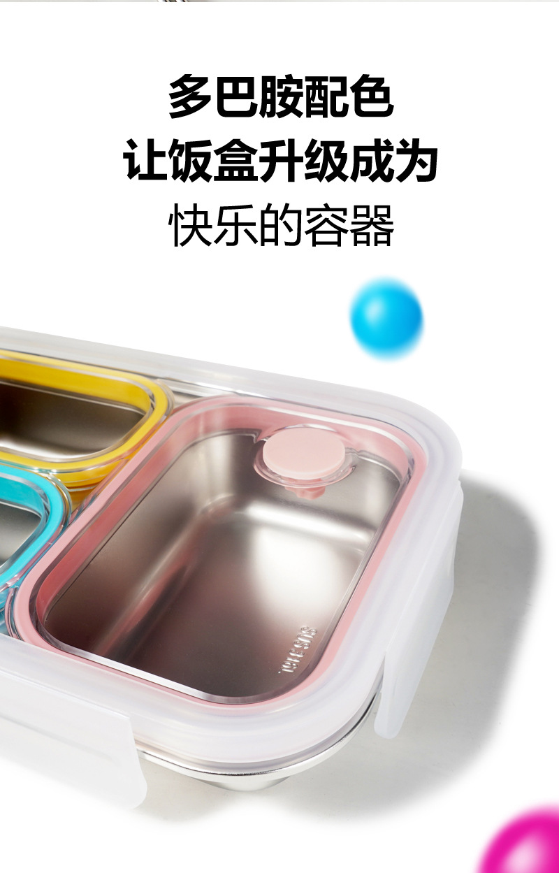 316 stainless steel compartments lunch box, dopamine color, anti-odor-mixing, separated and sealed, office worker and student lunch box, silicone food storage box pic 2