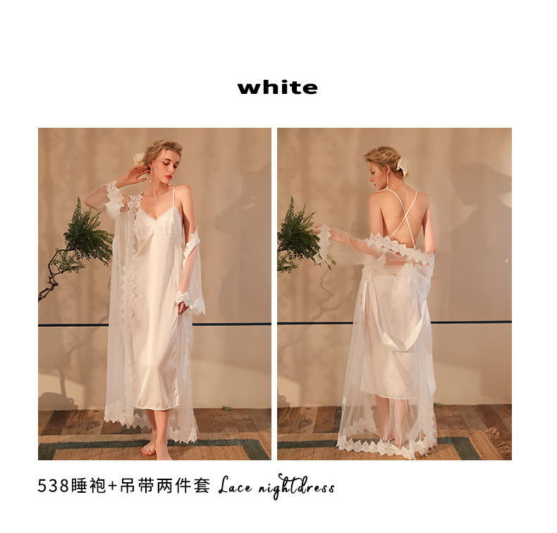 Factory wholesale bride morning dress set, satin backless halter nightgown, mesh lace nightgown, home dress 538 pic 3
