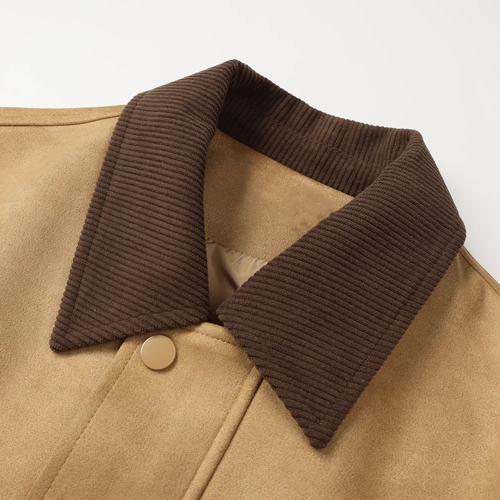 MUYU 卡其色小众设计感麂皮绒夹克女春季新款宽松翻领短外套详情6