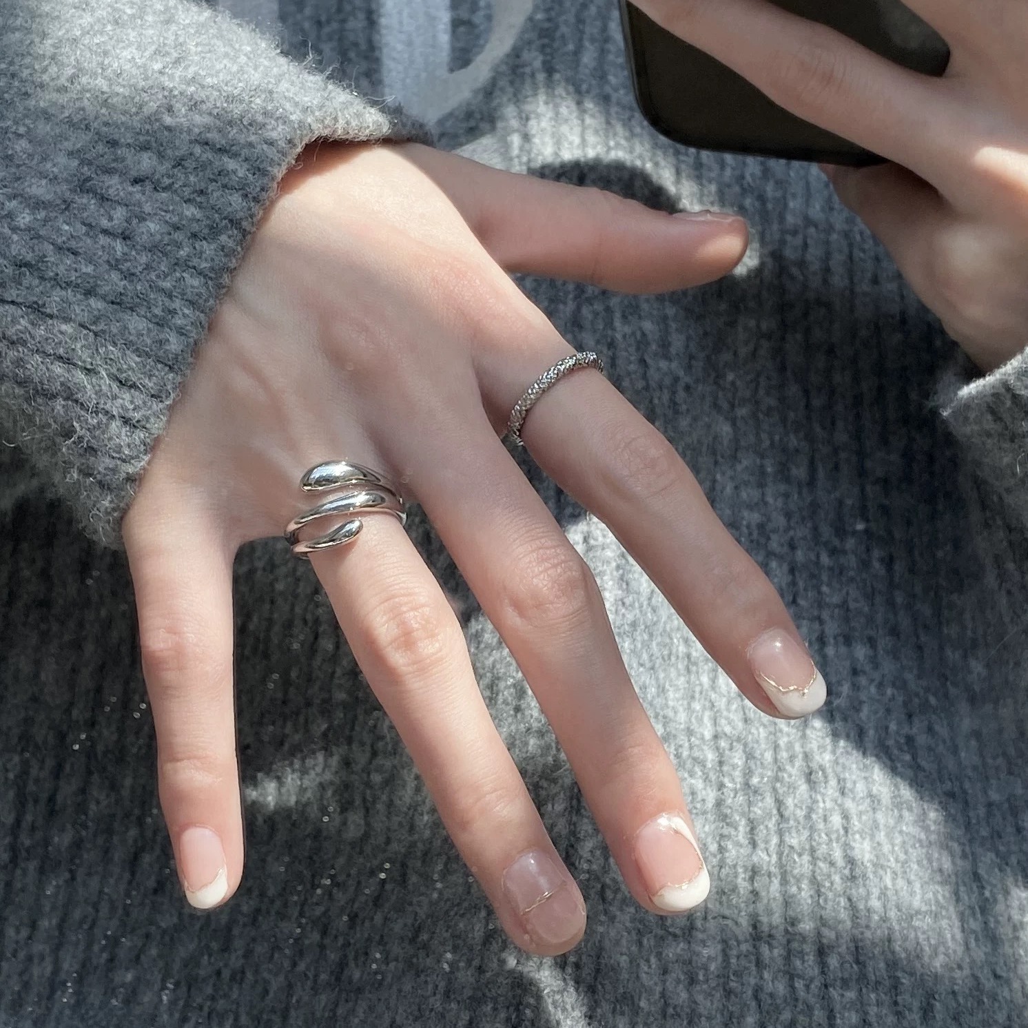 S925 sterling silver 12.10 geometric wound water drop ring, a niche high-end, fashionable, simple and cold style open ring for women pic 3
