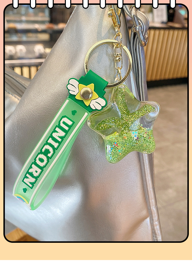 海星入油流沙瓶钥匙扣女精致挂件儿童学生书包挂饰可爱漂浮钥匙链详情13