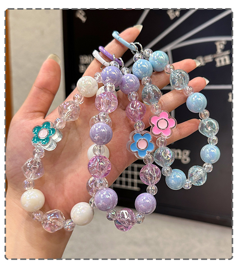 新款彩色花朵手工串珠钥匙链炫彩男女学生书包挂件钥匙扣配件批发详情10