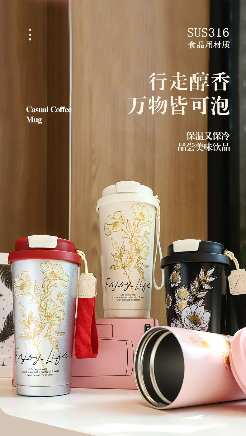 Customized coffee cups, large-capacity 316 stainless steel insulated cups, high appearance level portable double-drinking straw cups, gift water cups pic 3