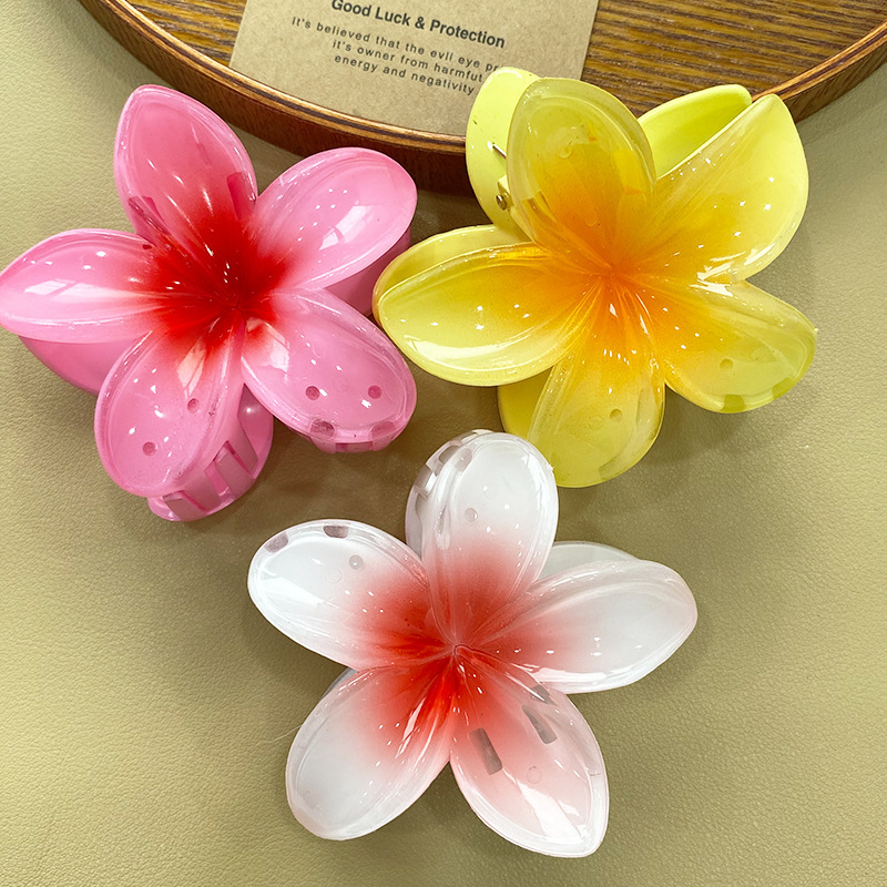 欧美跨境彩色鸡蛋花发夹高级感精致抓夹花朵花瓣发饰发夹鲨鱼夹女详情4