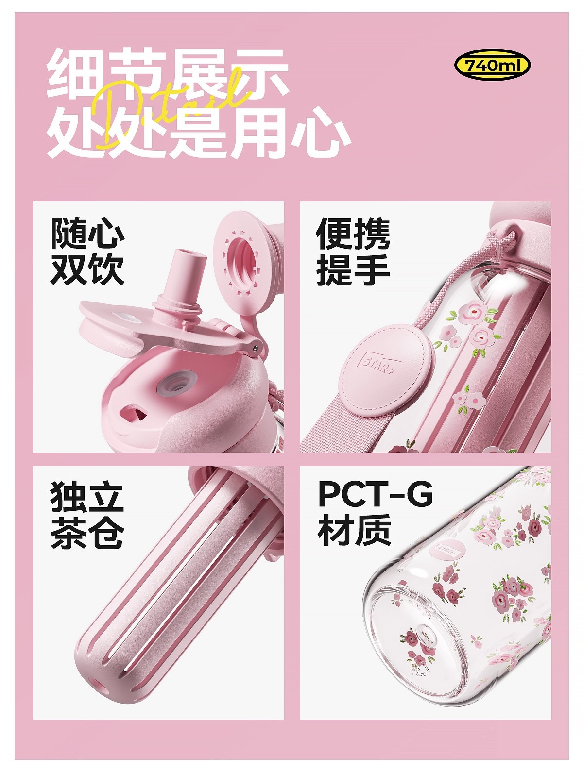 世大家吸管杯女生高颜值2025新款大容量便携塑料杯学生耐高温杯子详情12