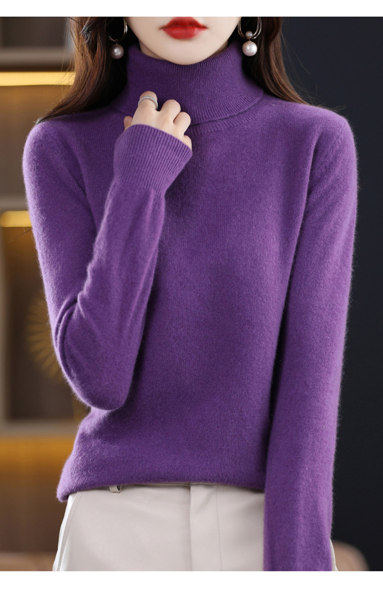 High-neck wool sweater for women in autumn and winter, 100 pure wool base layer, loose sweater pullover, wool knitted sweater pic 25